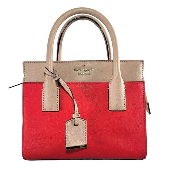 Kate Spade Leather Satchel Purse Bag Saffiano Red & Beige Colorblock Style - Picture 12 of 12
